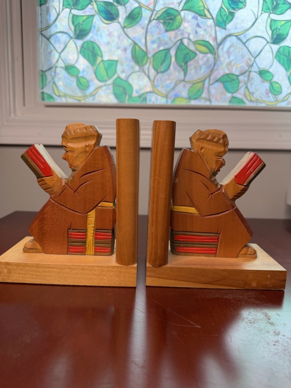 Johann Weih GmbH Hand-Carved Wooden Bookends Person Reading Germany